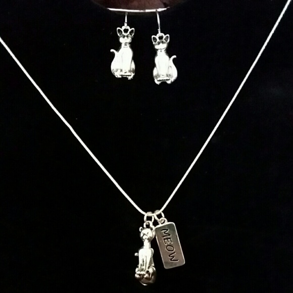 Meow cat necklace and earrings