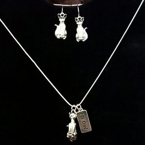Meow cat necklace and earrings