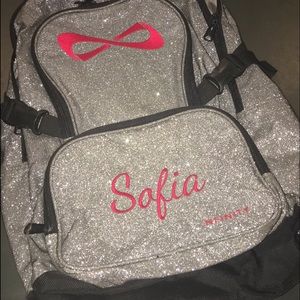 Silver and red NFINITY cheer backpack