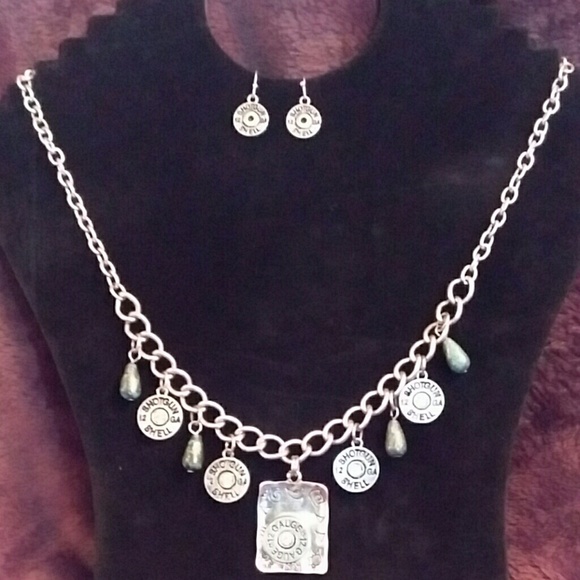 Jewelry - 12 GA bullet charm necklace and earrings