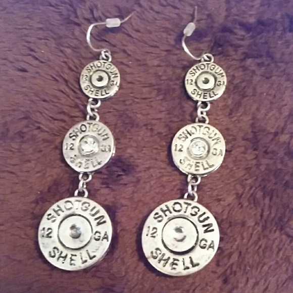 12 GA shotgun shell bullet earrings,  silver - Picture 2 of 4