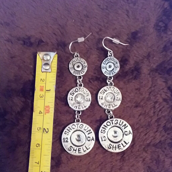 12 GA shotgun shell bullet earrings,  silver - Picture 4 of 4