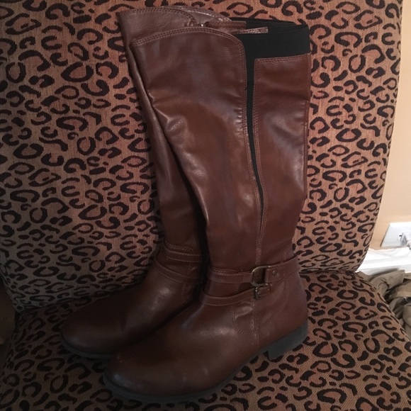 Brown leather knee high boots