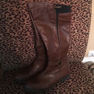 Brown leather knee high boots