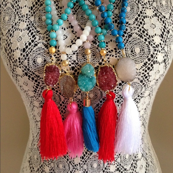 Mixed Sacred Druzy Tassel Necklace - Picture 2 of 6