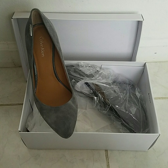 Calvin Klein light grey suede pump wedges