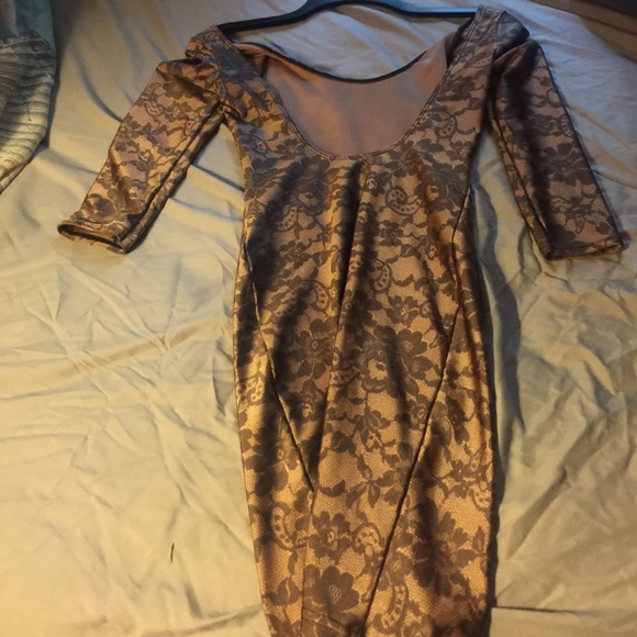 American apparel silk beige and brown mini dress