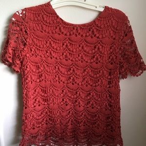 Orange embroidered lace top