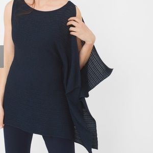 WHBM Navy Asymmetric Drape Shimmer Sleeve