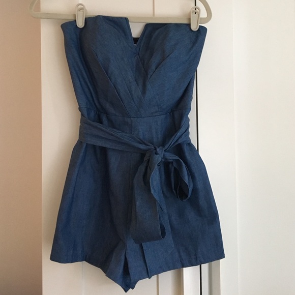 Denim romper with tie on the side