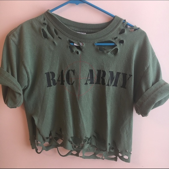 Distressed Army Crop Top T-Shirt