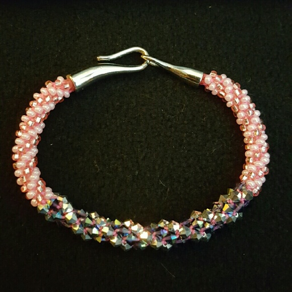 Pink Beaded Kumihimo Bracelet