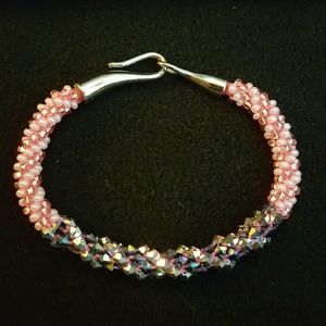 Pink Beaded Kumihimo Bracelet
