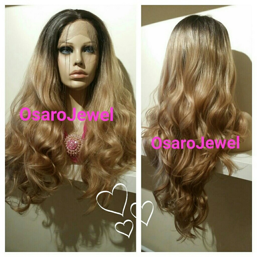 Lace front wig. Brown blonde ombre  wavy