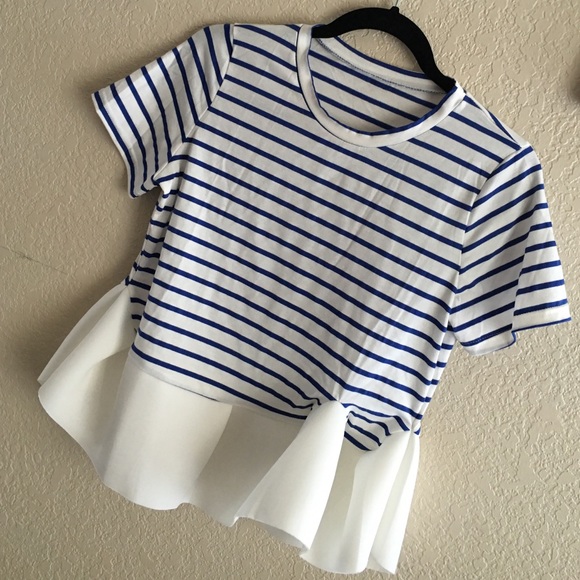 Blue white striped ruffle shirt