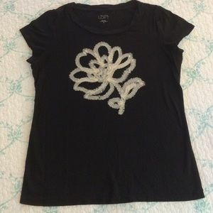 LOFT black tee with lace flower