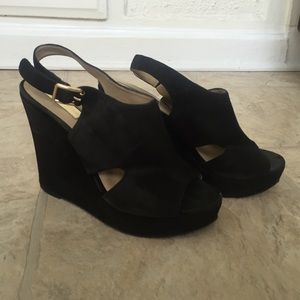 Black suede wedges with cut out detail
