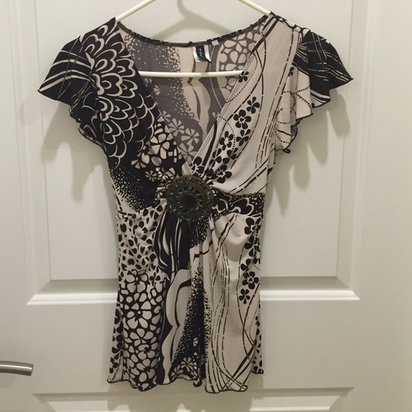 Chocolate and cream floral blouse