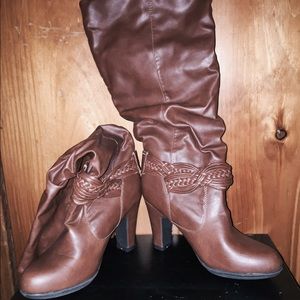 Brown knee high boots