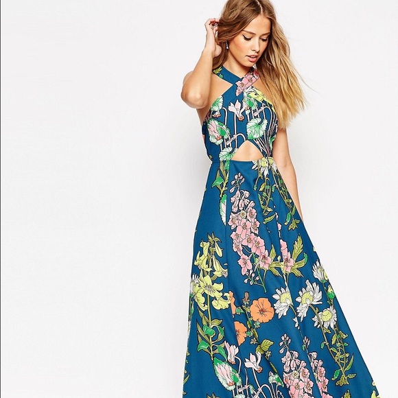 NWT ASOS 70's Botanical Floral Keyhole Dress