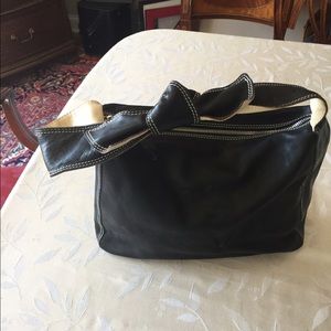 Kate Spade Bow Strap Black/Ivory Leather Purse