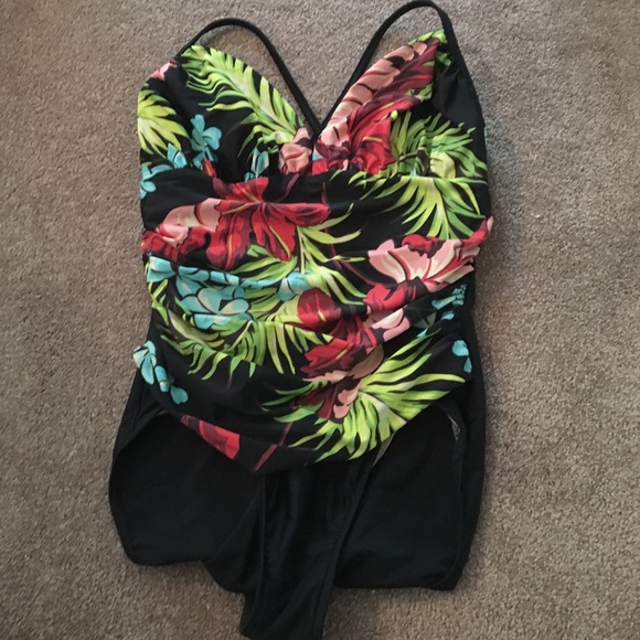 Tropical one piece bathing suit