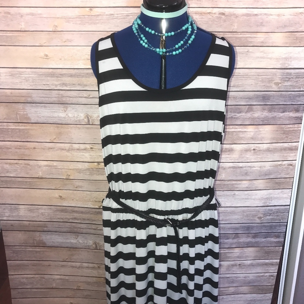 Black and white strip maxi dress
