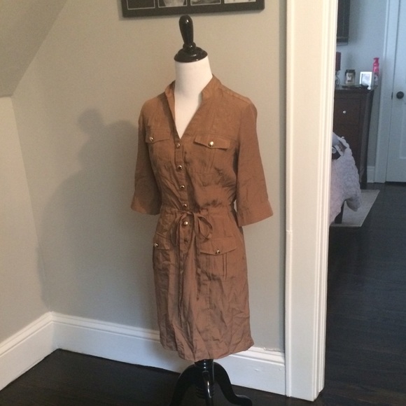 brown khaki button up dress