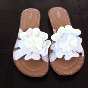 White floral slip on sandals