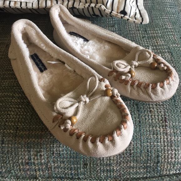 Tan moccasins