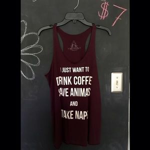 Dark purple tank with writing