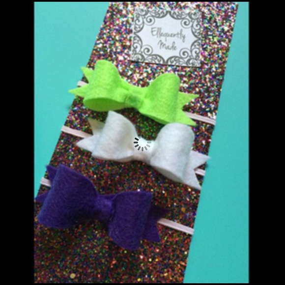 Lime Green, white, and purple bow set