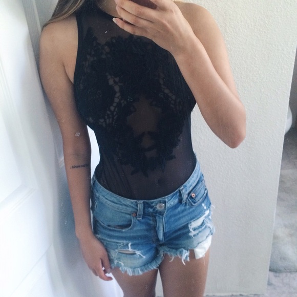 Urban Outfitters Tops - Black Floral Mesh Bodysuit