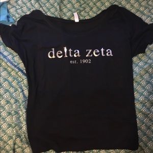 Black Delta Zeta flowy tee with silver lettering