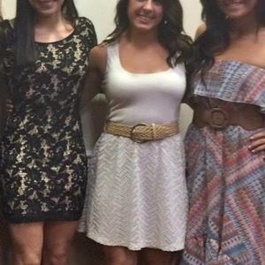 Cream eyelet sundress with tan braided belt