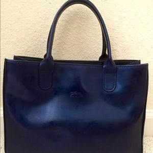 Longchamp Paris blue patent leather tote
