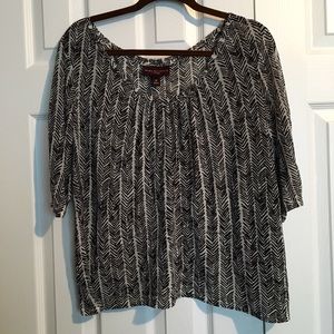 Dolman black and white print chiffon blouse 2X