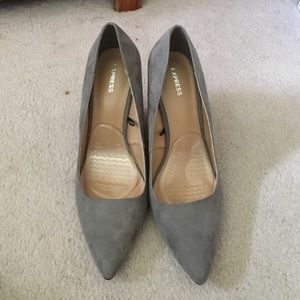 *REDUCED* Express grey suede pointy toe wedges