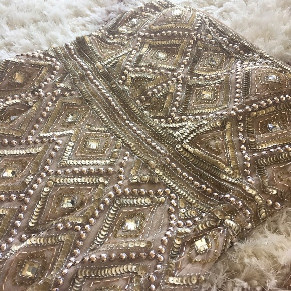 Gold Beaded Strapless Adrianna Papell Dress