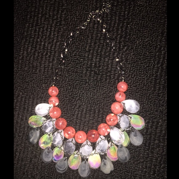 Silver, White and Pink Beaded Necklace - Picture 1 of 4