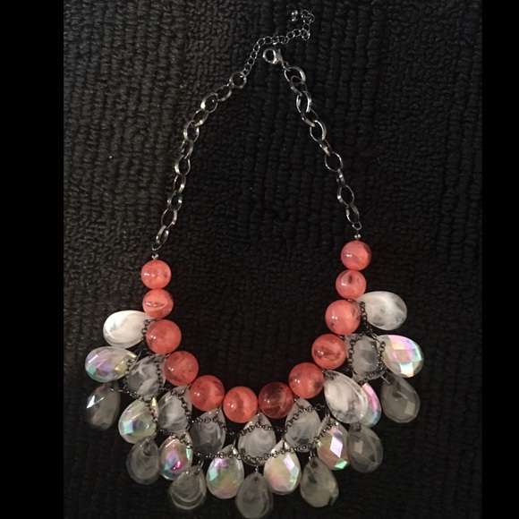 Silver, White and Pink Beaded Necklace - Picture 2 of 4
