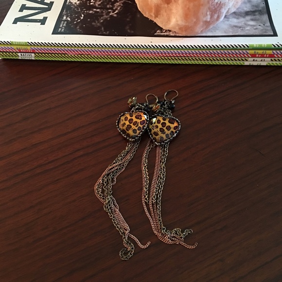 Betsey Johnson Leopard Heart Earrings