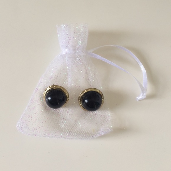 Black earrings with gold trim