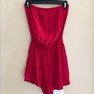 red sleeveless romper