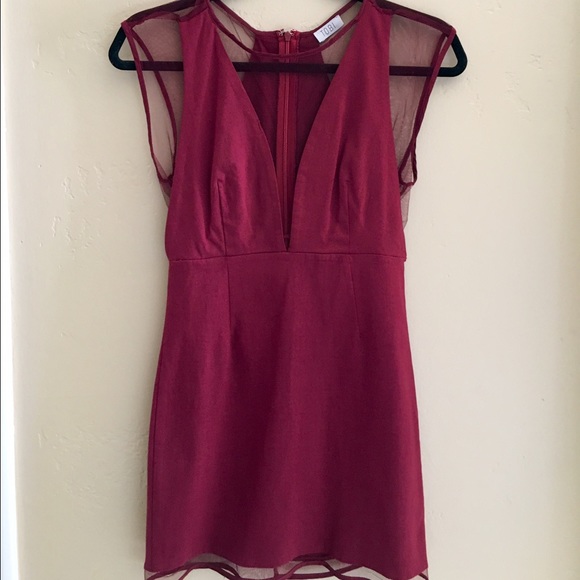 Maroon body con cut out mesh dress