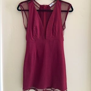 Maroon body con cut out mesh dress