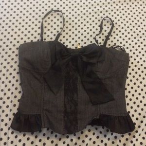 Black lace bow corset bralette top size medium