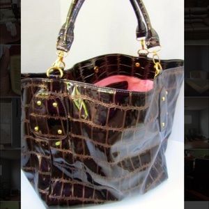 Chocolate Big Buddha XL Croc Patent Leather Tote