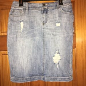 Distressed denim skirt