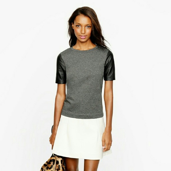 NWOT J. Crew Leather-Sleeve Top